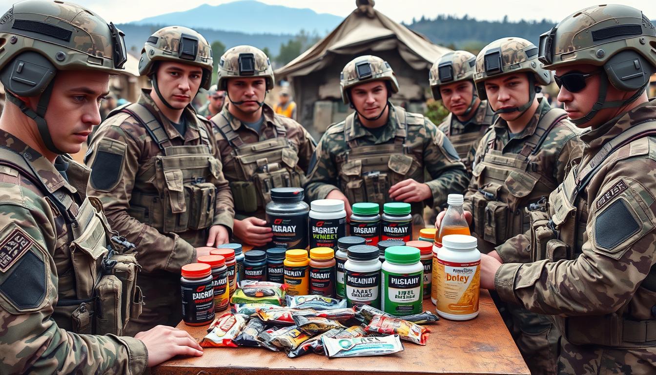 soldados utilizando suplementos militares