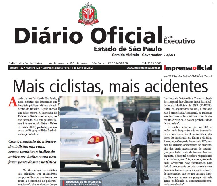 Governo de São Paulo recomenda: não ande de bicicleta na rua