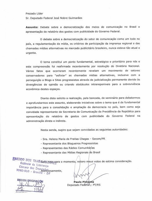 Petista pede explicações ao governo sobre distribuição de publicidade