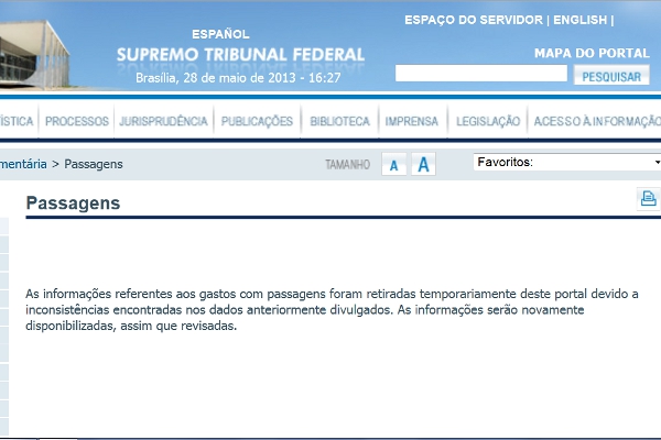 STF tira do ar dados sobre viagens