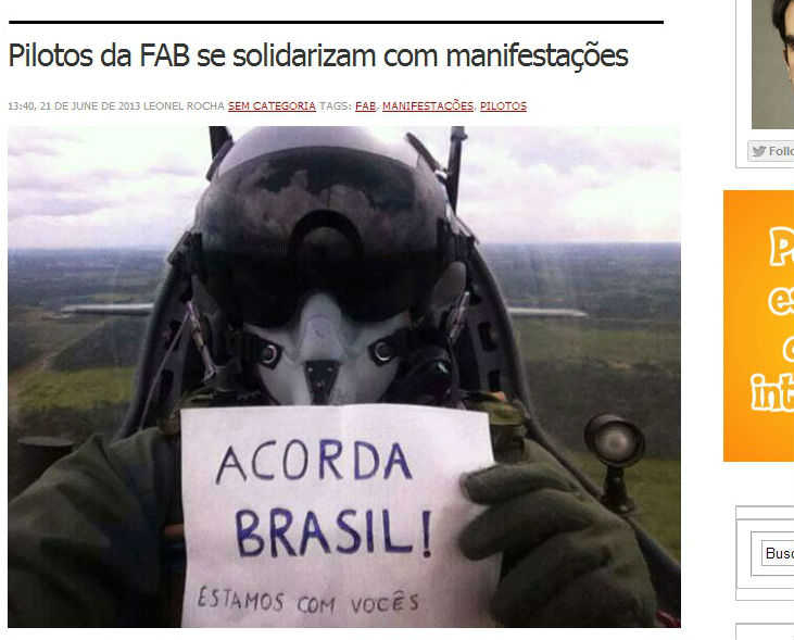 Posição de suposto piloto não é a da corporação, diz Aeronáutica