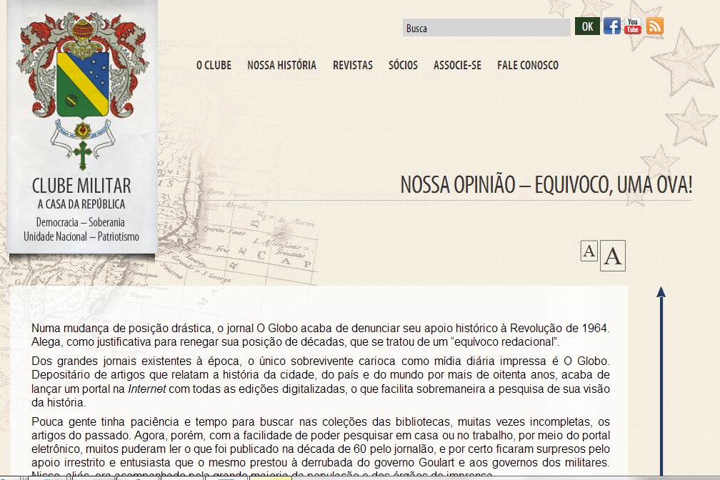 Clube Militar critica editorial “mea culpa” de O Globo