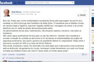 Espionagem americana: Serra presta solidariedade a Dilma