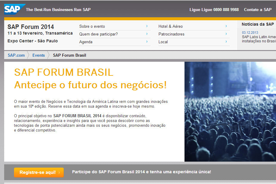 SAP Forum 2014 vai reunir 9 mil pessoas em SP