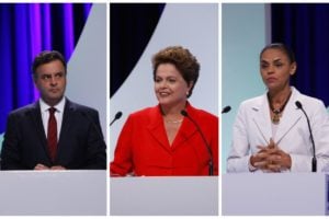 Aécio some em debate polarizado por Dilma e Marina