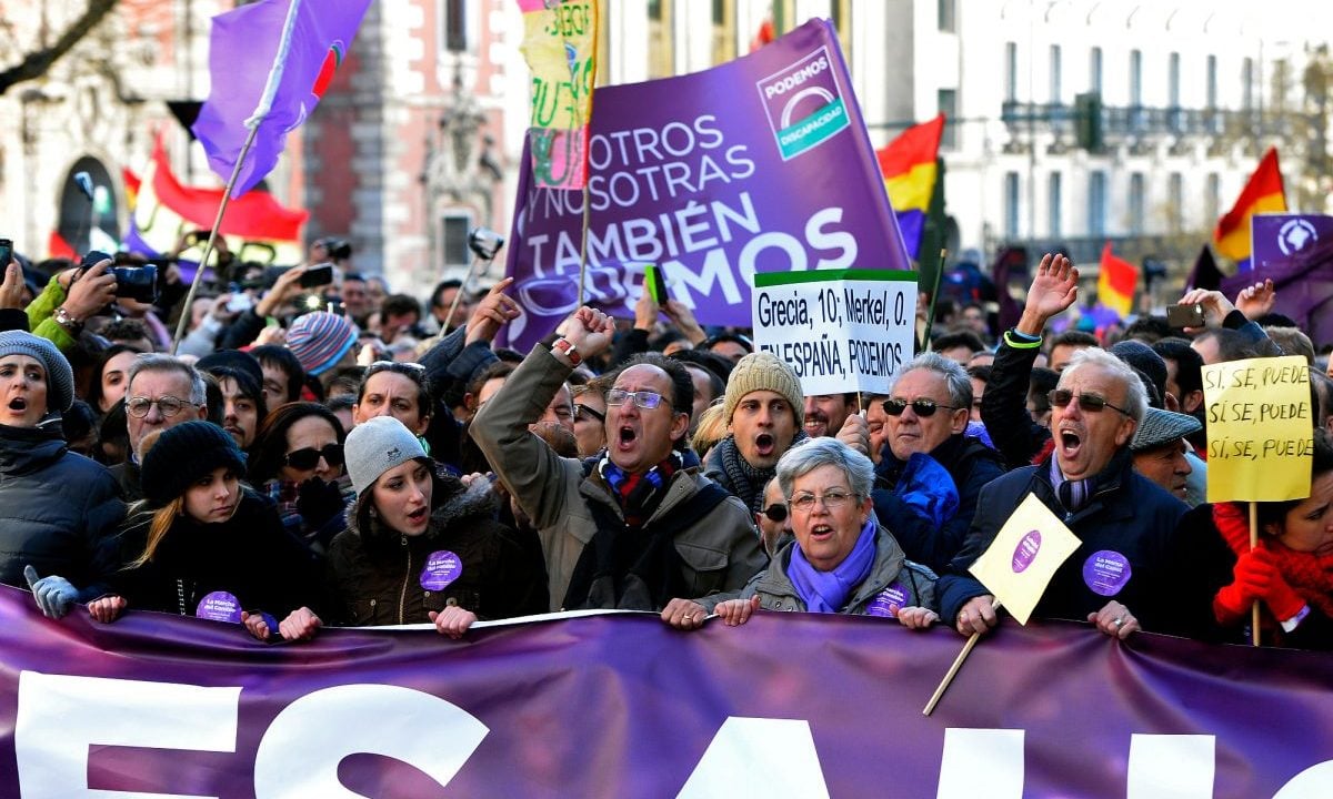 Marcha de simpatizantes do Podemos, em Madrid 