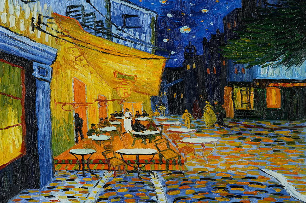 Reprodução do quadro Terraço do Café à Noite, de Vincent van Gogh 