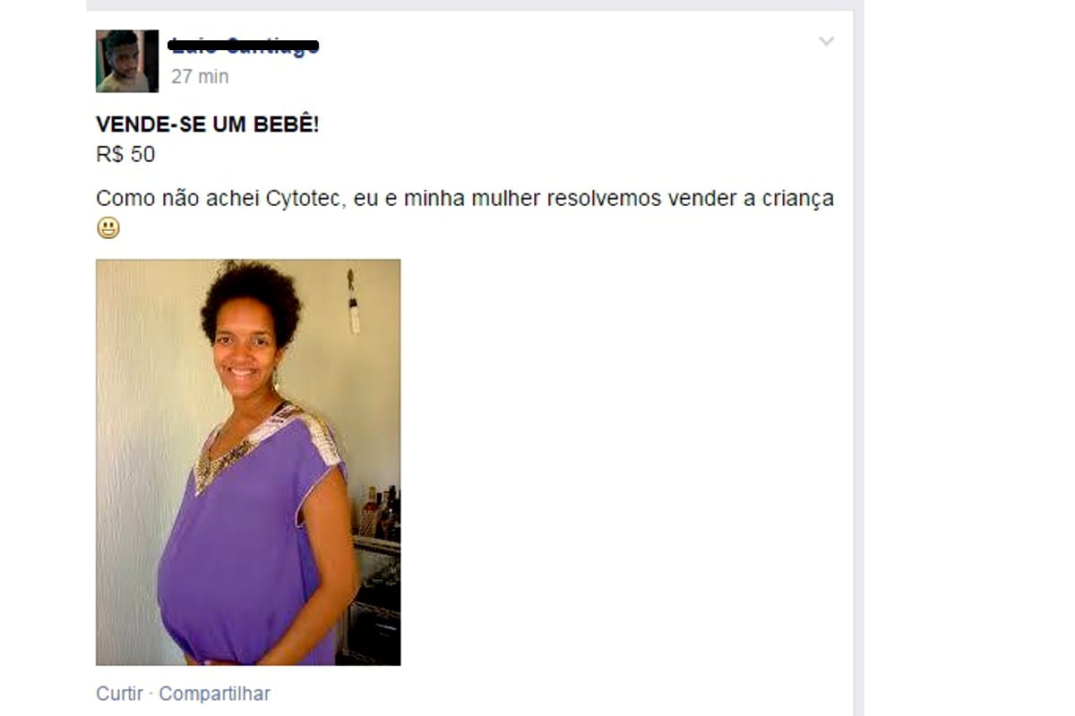 Grávida negra é exposta: “vende-se bebê por R$ 50”