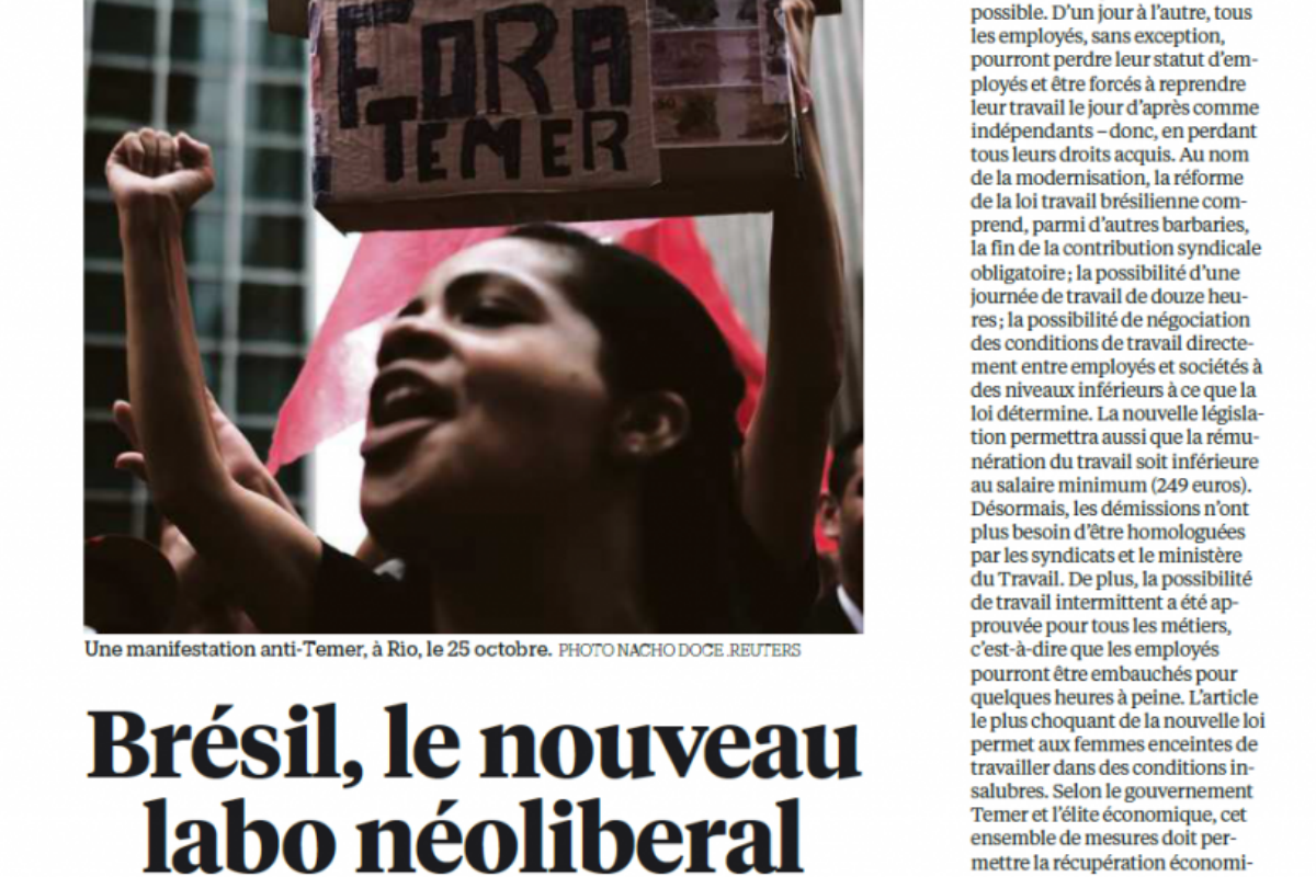 “Temer governa sem o povo e contra o povo”, diz artigo no Libération
