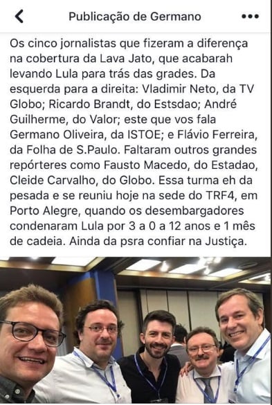 No TRF4, jornalista celebra cobertura que “acabará levando Lula para trás das grades”