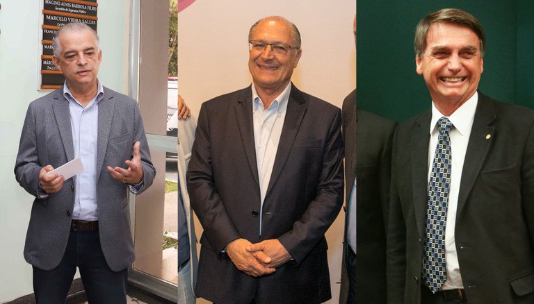 Pré-candidato ao governo de SP Márcio França e os presidenciáveis Geraldo Alckmin e Jair Bolsonaro (Montagem: Divulgação, Fabio Rodrigues Pozzebom/ Agência Brasil) 