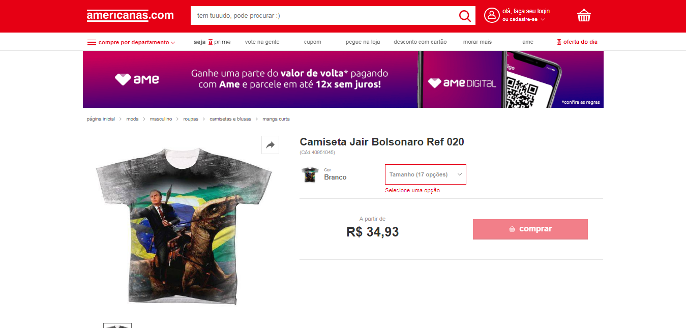 Camiseta Jair Bolsonaro Ref 020 nas Lojas Americanas com.png