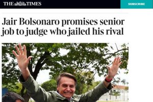 Jornais estrangeiros destacam papel de Moro para a eleição de Bolsonaro