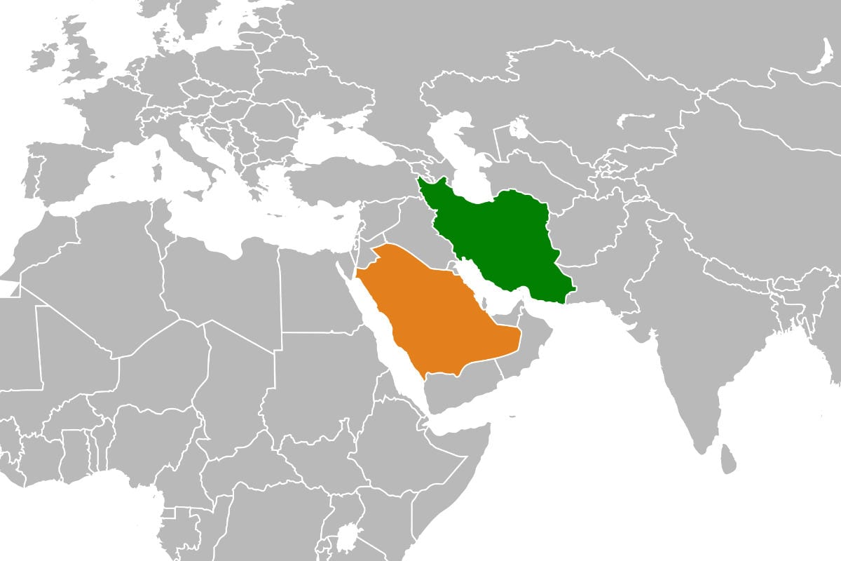 |Mapa mostra a localização do Irã e a Arábia Saudita |irã