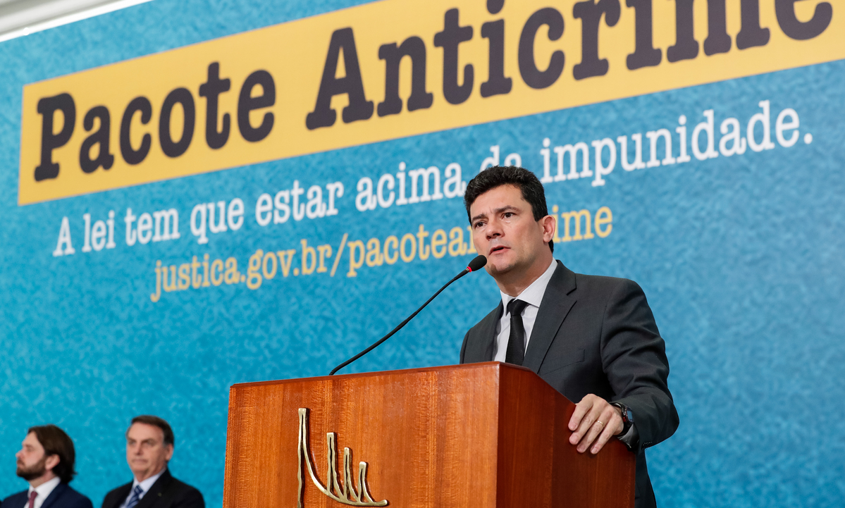 O ministro Sergio Moro, durante lançamento de propagandas do pacote anticrime. (Foto: Alan Santos/PR) 