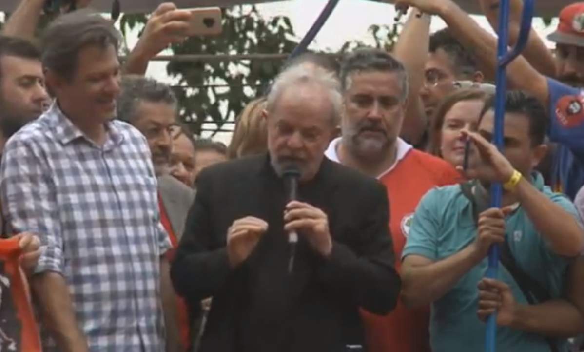 O ex-presidente Lula, durante discurso em São Bernardo do Campo (SP). Foto: Reprodução/TVT 