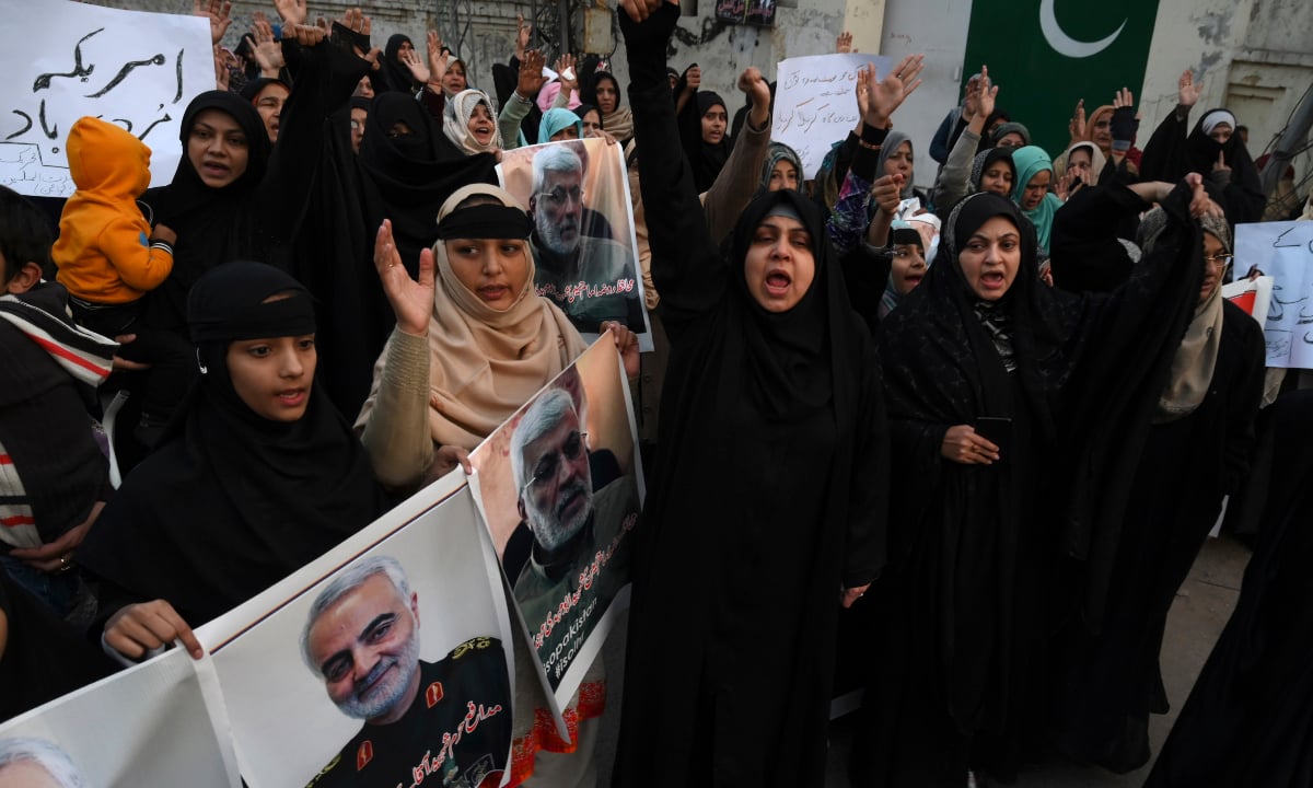Protesto contra a morte de Qassim Soleimani. Foto: ARIF ALI / AFP 