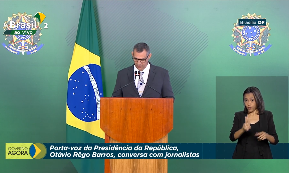 O porta-voz da Presidência da República, Otávio Rêgo Barros, fez pronunciamento oficial sobre o coronavírus. Foto: Reprodução/TV Brasil 