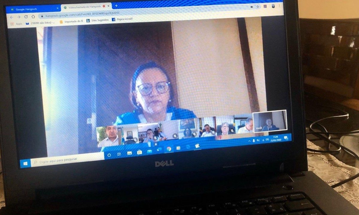 Governadora do Rio Grande do Norte, Fátima Bezerra, em conferência com demais líderes do Consórcio Nordeste (Foto: Reprodução/Redes Sociais) Governadora do Rio Grande do Norte, Fátima Bezerra, em conferência com demais líderes do Consórcio Nordeste (Foto: Reprodução/Redes Sociais)
