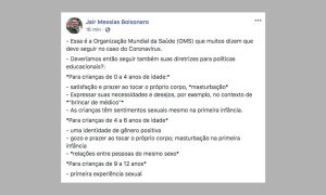 Bolsonaro acusa OMS de incentivar sexualidade infantil, mas recua e apaga post