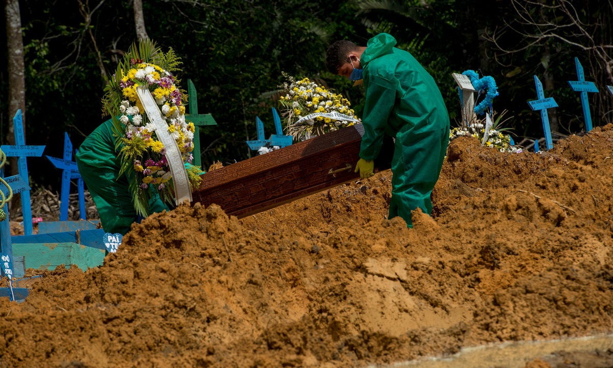 Sepultamentos de vítimas da covid-19 no Cemitério Nossa Senhora Aparecida, em Manaus, no Amazonas. Foto: Alex Pazuello/Semcom 