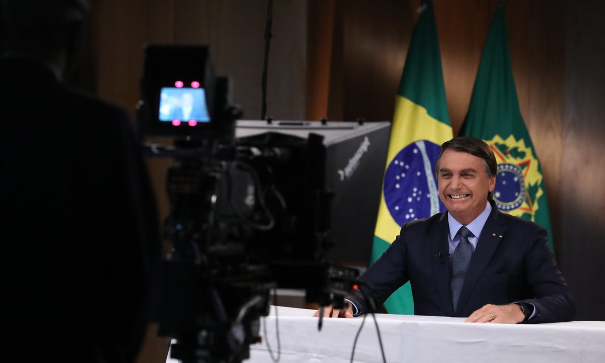 O presidente Jair Bolsonaro, durante gravação de discurso para a 75ª Assembleia Geral da ONU. Foto: Marcos Corrêa/PR