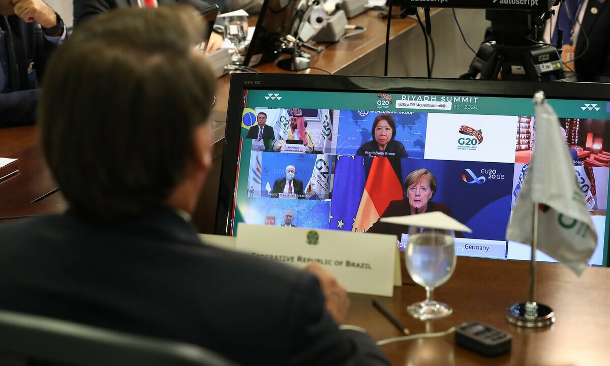 O presidente Jair Bolsonaro se reuniu com líderes do G20 em 21 e 22 de novembro, por videoconferência. Foto: Marcos Corrêa/PR 