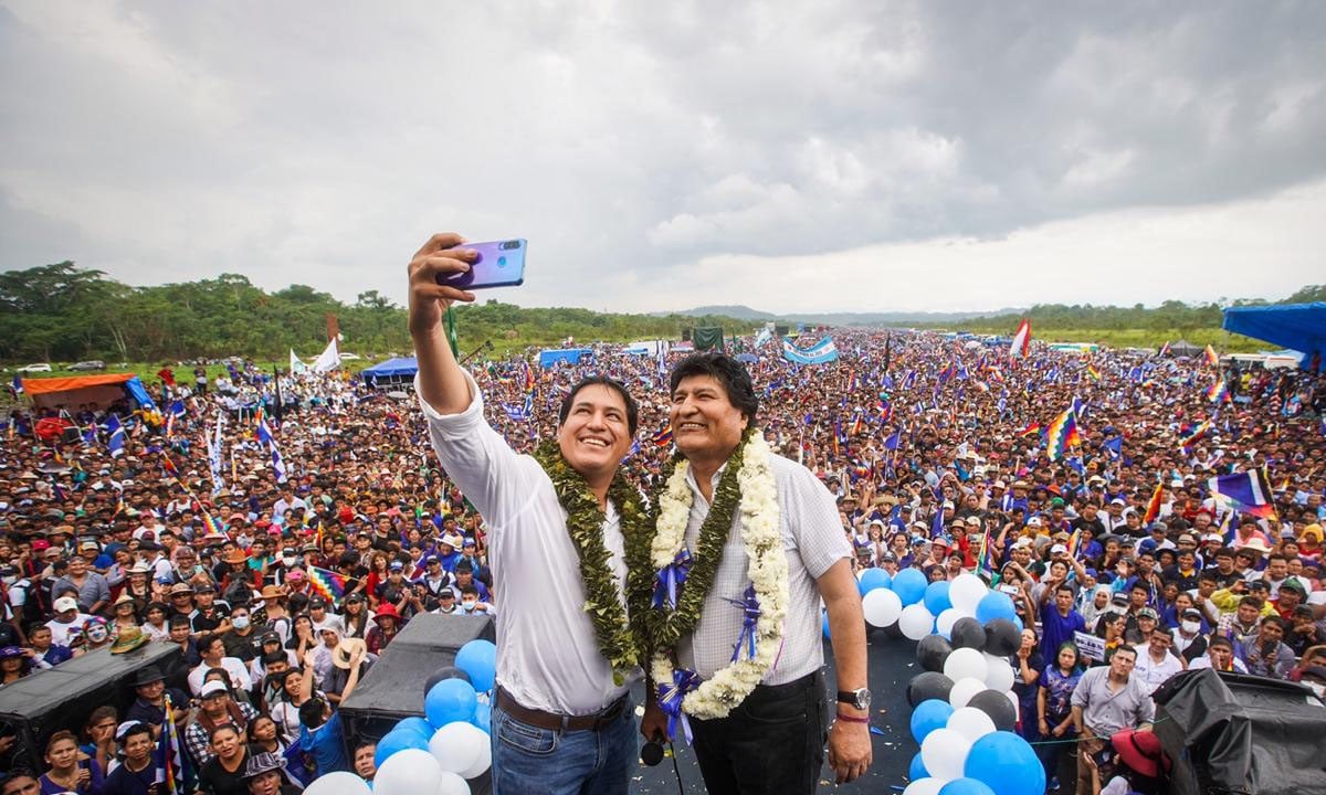 Andrés Arauz, do Equador, e Evo Morales. Foto: Reprodução/Twitter/Evo Morales 
