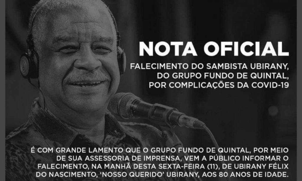 Morre o sambista Ubirany, do Fundo de Quintal, vítima da Covid-19