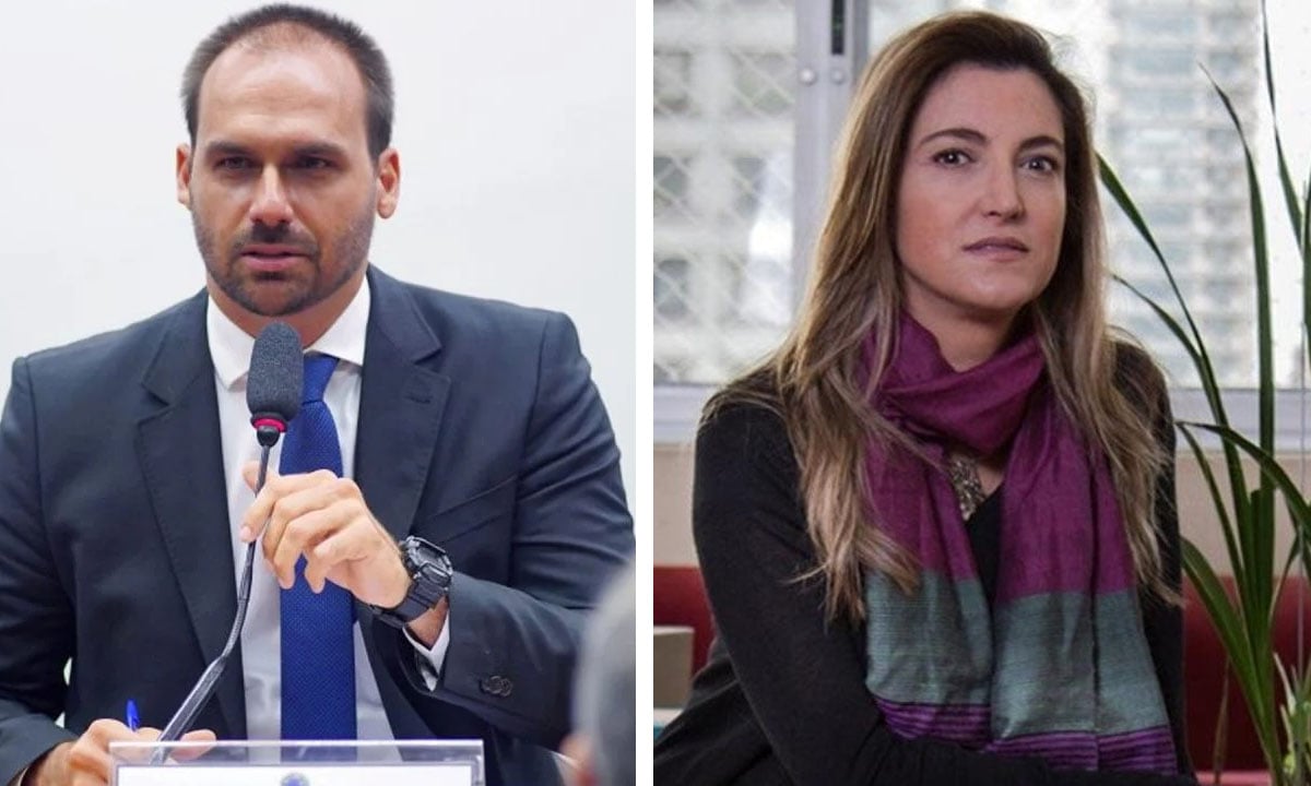 Eduardo Bolsonaro e Patricia Campos Mello. Fotos: Agência Câmara e Reprodução 