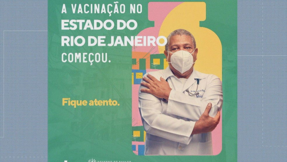Rio: Campanha contra Covid-19 mostra médico com máscara de cabeça para baixo