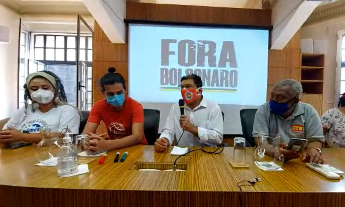 Coletiva de imprensa dos organizadores da Campanha Fora Bolsonaro. Foto: Reprodução/Brasil de Fato 