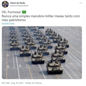 Deputado bolsonarista usa foto do exército chinês para elogiar 'desfile' em Brasília. Foto: Reprodução/Instagram