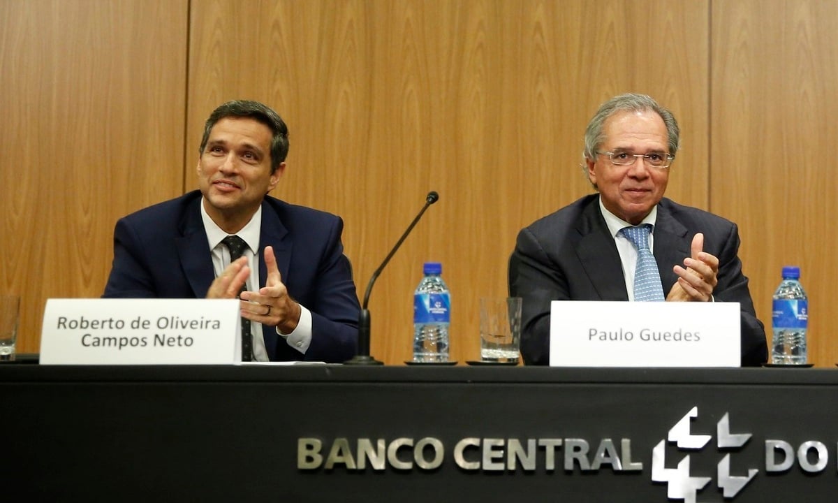 Roberto Campos Neto e Paulo Guedes, em evento no Banco Central do Brasil. Foto: Raphael Ribeiro/BCB 