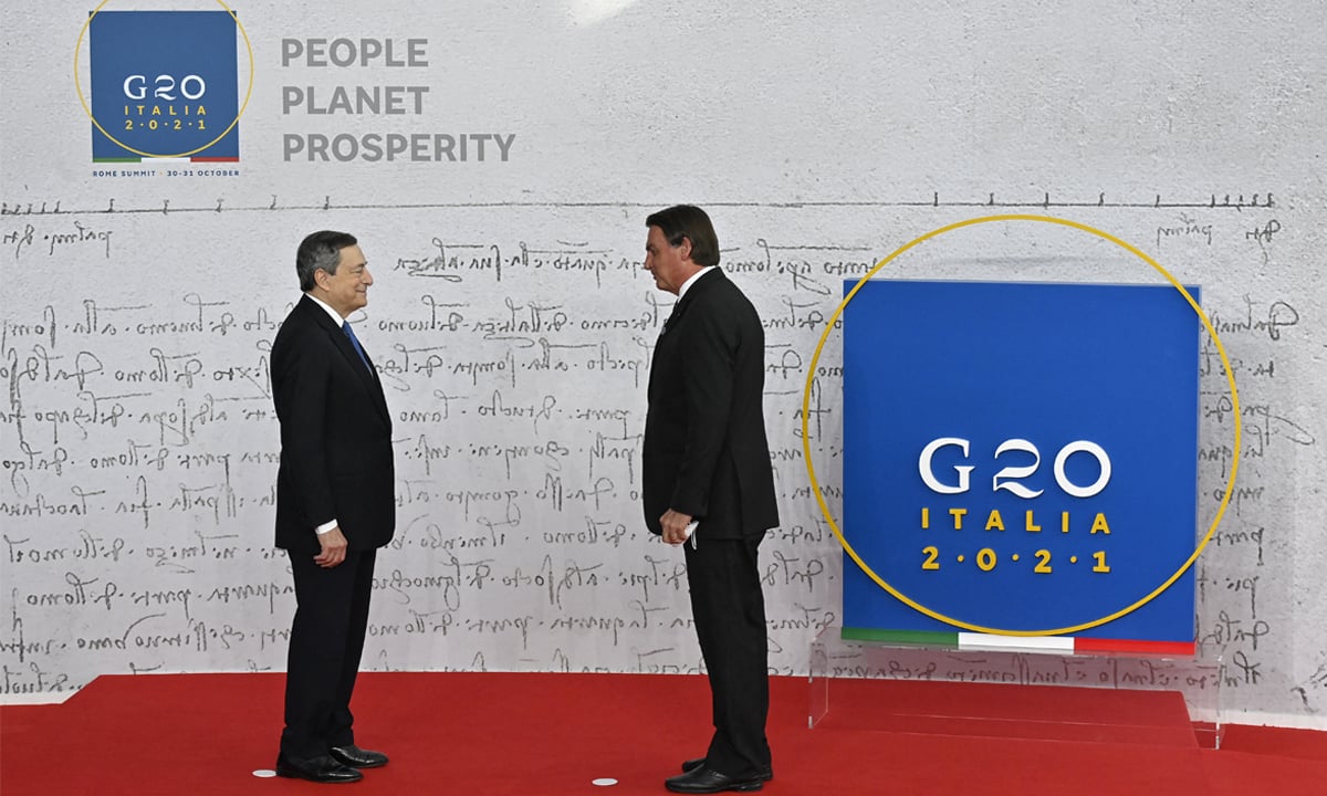 Mario Draghi e Jair Bolsonaro. Foto: Alberto Pizzoli/AFP 