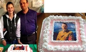Estudante comemora aniversário com bolo decorado com o rosto de Hitler