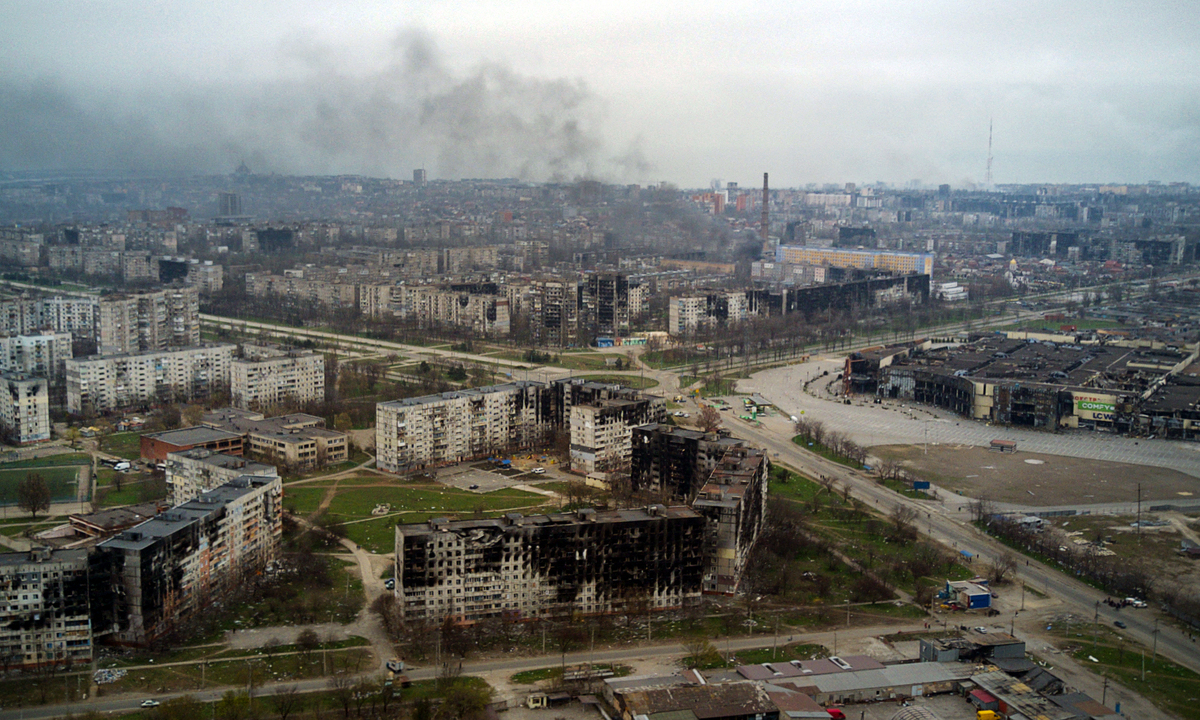 Visão aérea da cidade de Mariupol, na Ucrânia. Foto: Andrey Borodulin/AFP 