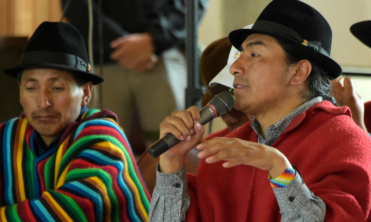 O presidente da Confederação de Nacionalidades Indígenas do Equador (Conaie), Leonidas Iza. Foto: Rodrigo BUENDIA / AFP

 