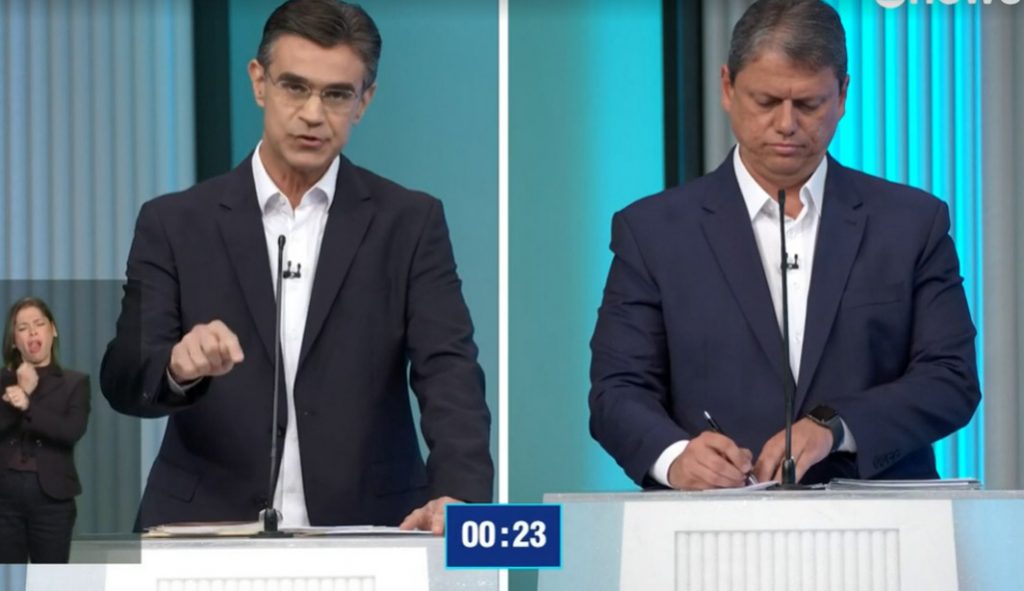 Na briga por vaga no 2º turno, Rodrigo mira Tarcísio no debate da Globo e ironiza ‘obras de papel’