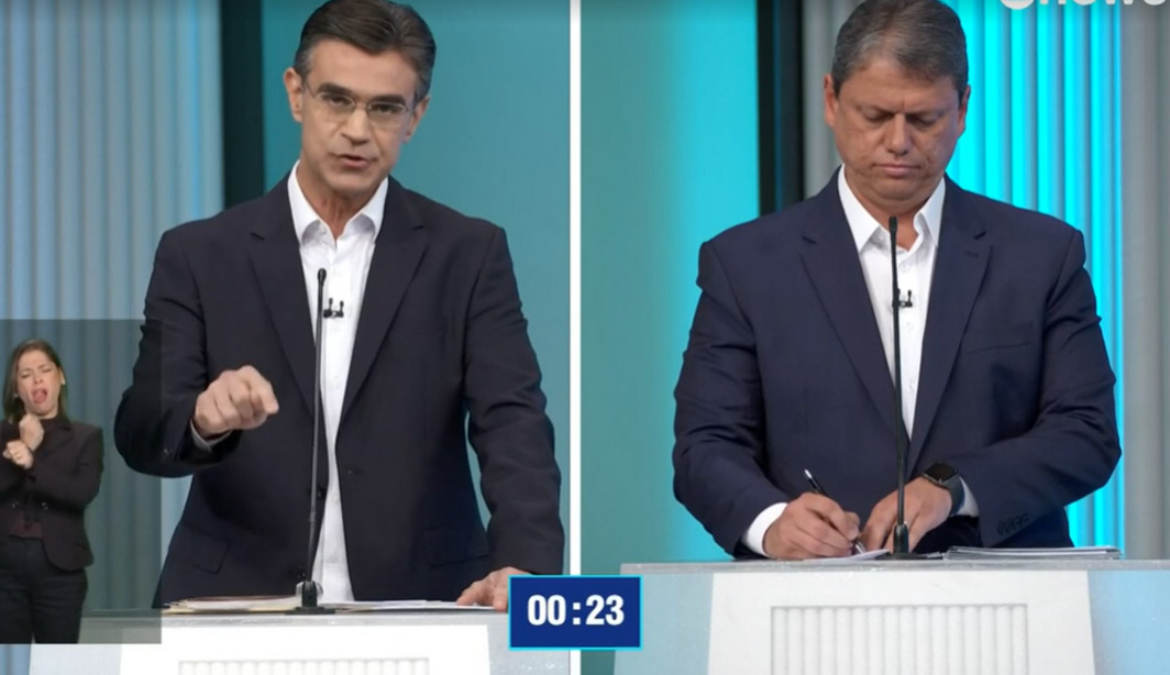 Na briga por vaga no 2º turno, Rodrigo mira Tarcísio no debate da Globo e ironiza ‘obras de papel’
