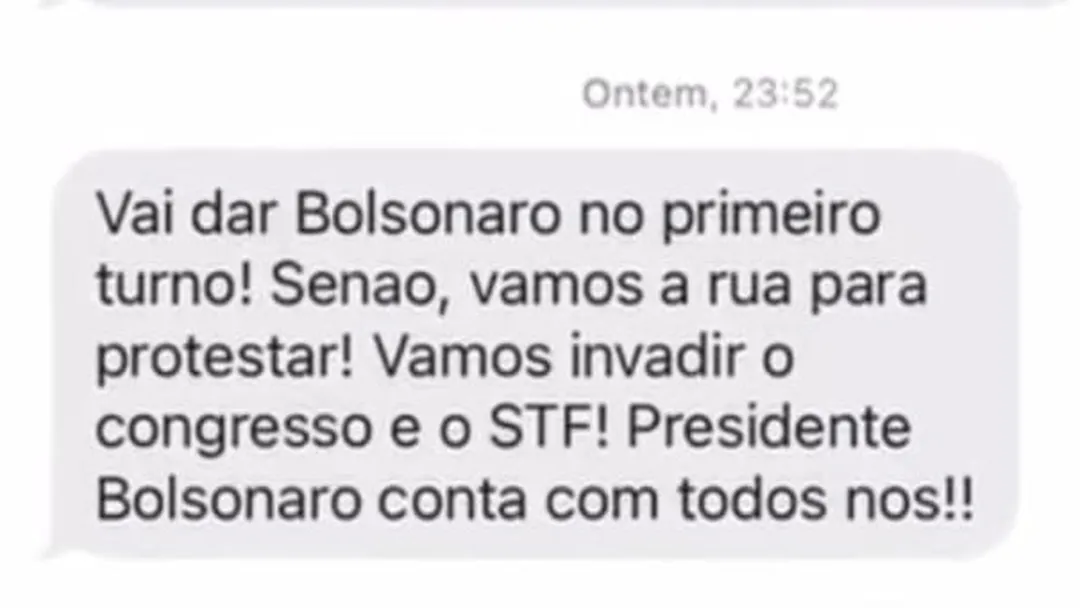 TSE comunica MP Eleitoral sobre disparos com mensagem golpista pró-Bolsonaro no Paraná