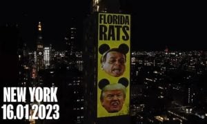 Projeção em Nova York chama Trump e Bolsonaro de 'ratos da Flórida'; vídeo
