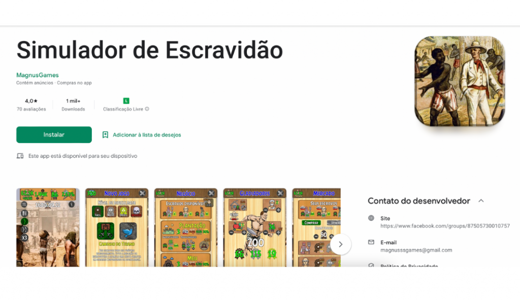 Loja do Google oferece o jogo ‘Simulador de Escravidão’ para ‘fins de entretenimento’
