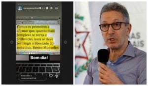 Zema compartilha frase de Mussolini, líder do fascismo, após Bolsonaro ficar inelegível