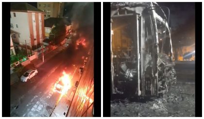 Ônibus e carros são queimados por torcedores após rebaixamento do Santos