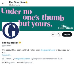 Jornal britânico 'The Guardian' critica Musk e deixa de publicar no X: 'Mídia tóxica'