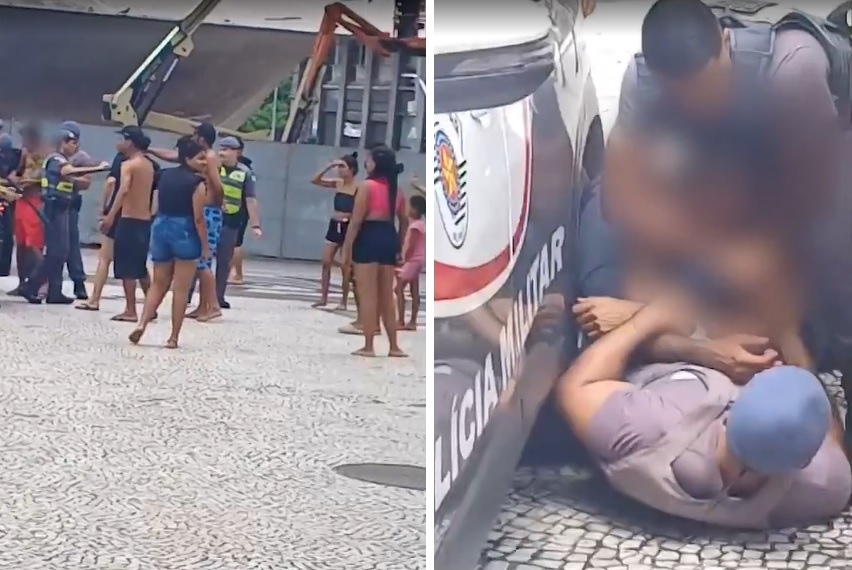 PM dá 'mata-leão' e chutes em homem no centro de São Paulo