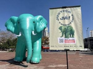 Movimento leva elefante ao Congresso em protesto contra desigualdade fiscal