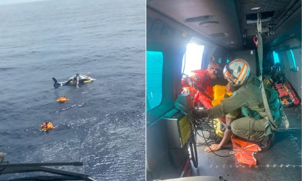 Helicóptero faz pouso de emergência em praia do Rio