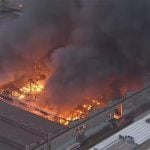 Incêndio de grandes proporções atinge distribuidora de tintas na Grande São Paulo